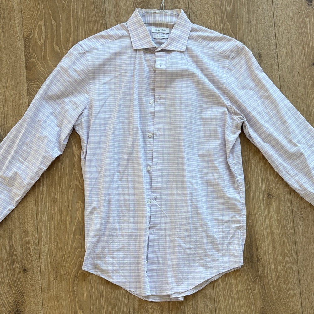 Calvin Klein Casual Purple and White Button Down Shirt